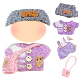 Xerteam Doll Clothes for 17 cm Plush Doll, Pack of 4 Purple Jumpers Headgear & Bags for 17 cm Dolls, Plush Doll Accessories, Cute Outfit (Without Doll)