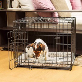 Ferplast Dog-INN 75 Folding Dog Cage Puppy Enclosure Metal Divider Double Door with Safety Lock 77.4 x 48.5 x 54.6 cm Black