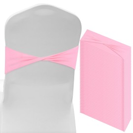 M METERXITY 50-Pack Spandex Chair Sashes, Chair Bands Slider Sashes Stretch Chair Cover Chair Bands Ties Without Buckle for Wedding/Banquet/Party/Ceremony Event Decoration [Pink]