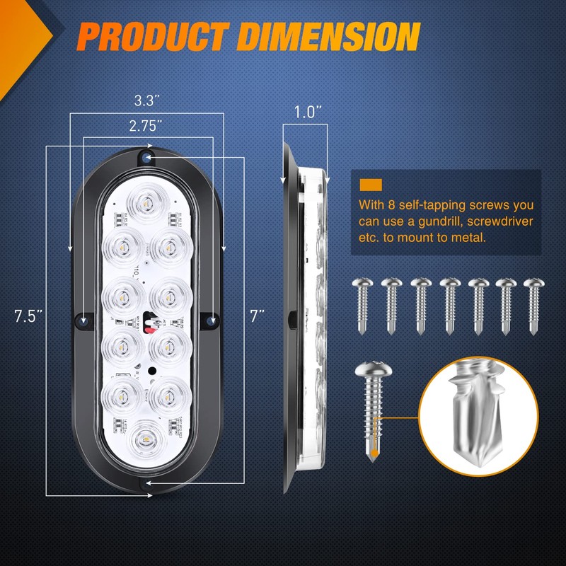 Nilight 6 Inch Oval White LED Trailer Tail Lights Surface