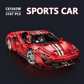 CaDA Master C61043W Super Car Brick Set, 1:8 3236PCS 488 Sports Car Building Block Kit，V8 Racing Car Model for Adults Collectors