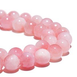 Natural Gemstone Beads 6mm Pink White Jade Beads Polished Round Smooth Stone Beads for Bracelets Jewelry Making 15inch Loose Beads