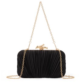 LUI SUI Clutch Purses Women Evening Bag Pleated Clutch Bag with Chain for Wedding Party Prom Banquet Cocktail, black