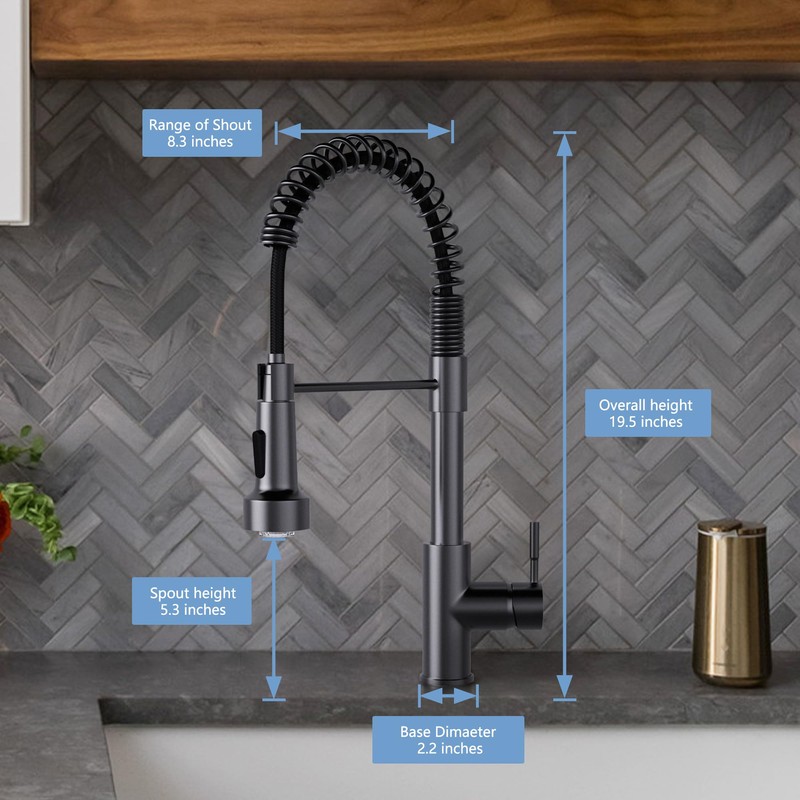 GIMILI Black Stainless Kitchen Faucet with Pull Down Sprayer Single