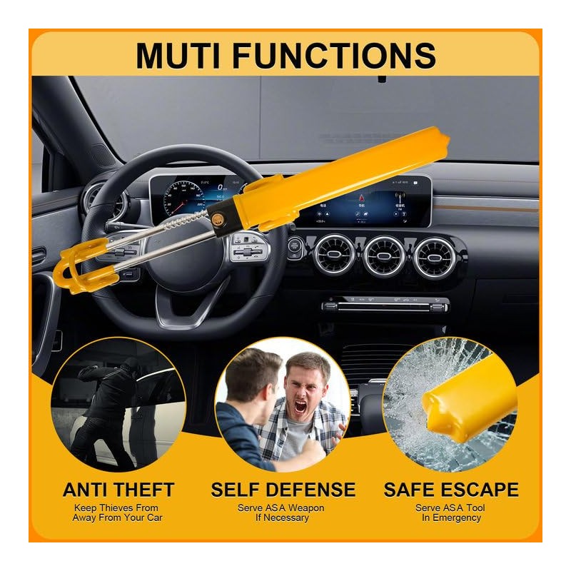 Steering Wheel Lock Anti-Theft Device Adjustable Length Clamp Double Hook