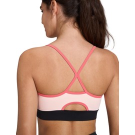 Yvette Cute Strappy Back Yoga Bra for Women Black & Pink Contrast Cropped Yoga Top Girly Sports Bras with Fixed Cup