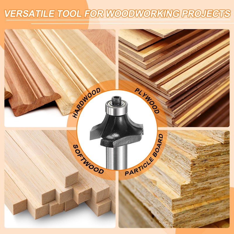 sourcing map Roundover Router Bit 1/2" Shank 3/4" Cut Diameter