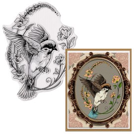 Threetols Birds Background Clear Stamps for Card Making, Flower Rubber Wreath Stamps for Holiday DIY Scrapbooking, Transparent Album Decor Paper Craft