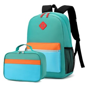 BEFUNIRISE Backpack Set for Girls Boy Kids Backpack with Lunch Box for Elementary Primary Kindergarten School Bag (Lake Green Blue Set, Large)