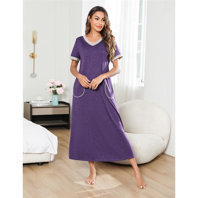 Jezonga Women's Nightdresses Long Nightgowns Nightwear Short Sleeve Loungewear Nighties
