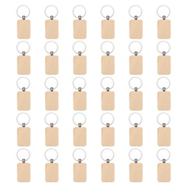 sourcing map 30pcs Wooden Keychain Blanks, Wood Engraving Blanks Key Chain, Unfinished Wood Key Tags Key Rings Wood Key Chain Bulk for DIY Gift Crafts (Short Rounded Rectangle)
