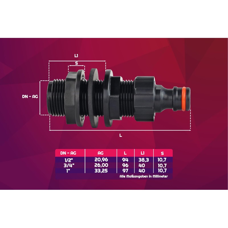 Gasmis Tank Feed-through, Water Butt Feed Through