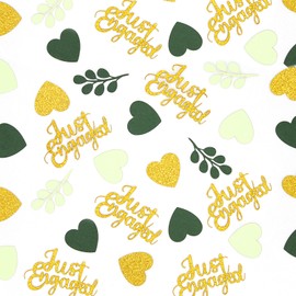 Vofrise 200PC Greenery Engagement Party Decorations Sage Green and Gold Heart Engagement Confetti Just Engaged Table Scatters for Nature Wedding Bridal Shower Bachelorette Party Decor Supplies