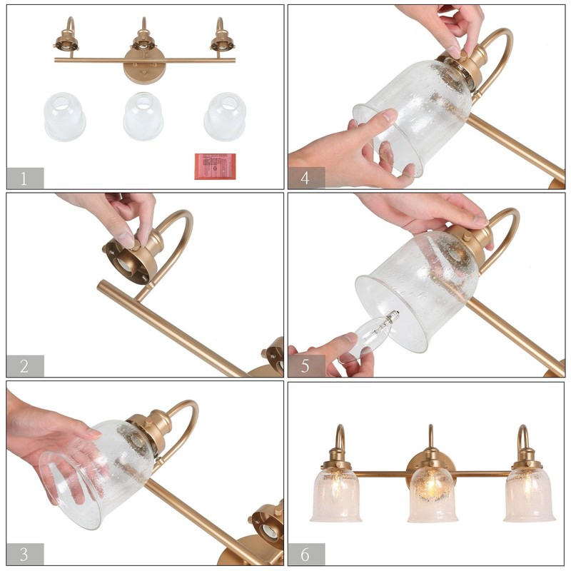 GEPOW Gold Vanity Light, Modern Bathroom Light Fixtures Over Mirror,