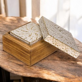 MIJOMA Wooden Jewellery Box Set of 2 - Vintage Mango Wood Storage Box with Gold Ornament Lid - Decorative Wooden Box for Jewellery, Memories & Small Treasures