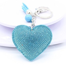 Gifts UK® Love Heart Shape PU Leather Crystal Diamante Rhinestone Bag Charms Handbag Keyrings Pendant Key Chain *UK Stock* (Light Blue)