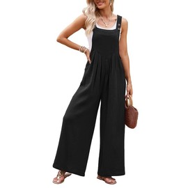 Dokotoo Womens Oversized Black Jumpsuits for Women Overalls Loose Casual Wide Leg One Piece Sleeveless Solid Jumpsuit Long Pant Rompers with Pockets 2024 Fashion X-Large