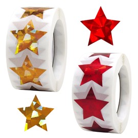 Glitter Reward Stickers Star Gold + Red 500 Sheets x 2 Pieces 1000 Sheets Roll Stickers Cute Decoration Gift NYANDELMO ND-0209-R06-star-GD+RD