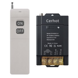 Cerhot 3000m Wireless Remote Switch DC 12V/24/36/48/72V, 30A, RF Remote Control Light Switch for Water Pumps, Cars, Motorcycles, Security Systems, Roller Gates, Fences (3000m 1V1 DC 12V-72V)