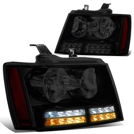 DNA MOTORING HL-LED-CSA07-BK-SM-AM Pair LED DRL+Turn Signal Projector Headlight Headlamps