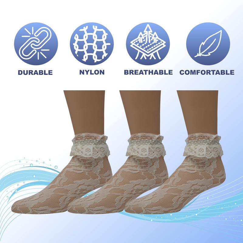 EMEM Apparel Women's Ladies Lace Anklet Ankle Quarter Socks Stockings
