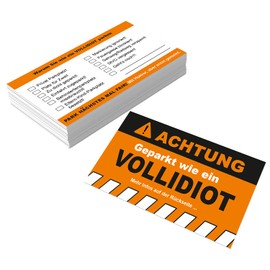 Falkenhorn 100x Achtung! Funny Tickets for False Parkers - Ich Parke wie EIN Vollidiot - Funny Parking Tickets & Joke Items for Drivers - Weatherproof & High Quality Joke Items, Gag Gift