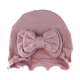 My Lello Baby Vintage Ruffle Bow Cotton Beanie Hat - (Newborn - 3 Months) - Dusty Lilac