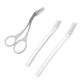 Minkissy 1set Eyebrow Trimmer Set for Women Quality Precision Scissors Razor Stencil Tweezers for Home Travel Ergonomic Handle