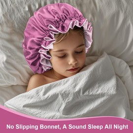 ZURLEFY Dusty Pink Silk Bonnet for Sleeping Women, Fashion Satin Hair Bonnet for Women Curly Hair Night Hat (65-11L)