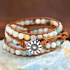 LYLYMIMI Women's Natural Stone Bracelet Bohemian Jade Braided Stacked Bead Bracelet Charm Jewelry