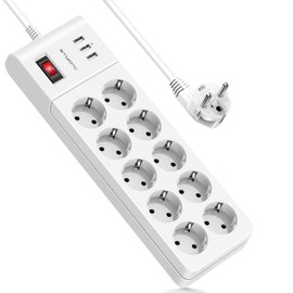 Steckdosenleiste mit USB,AUOPLUS Mehrfachsteckdose mit 10 Fach und 3 USB,Steckerleiste mit Schalter und Überspannungsschutz(4000W/16A),Verteilersteckdose mit kindersicherung für Zuhause,Büro,2M Kabel