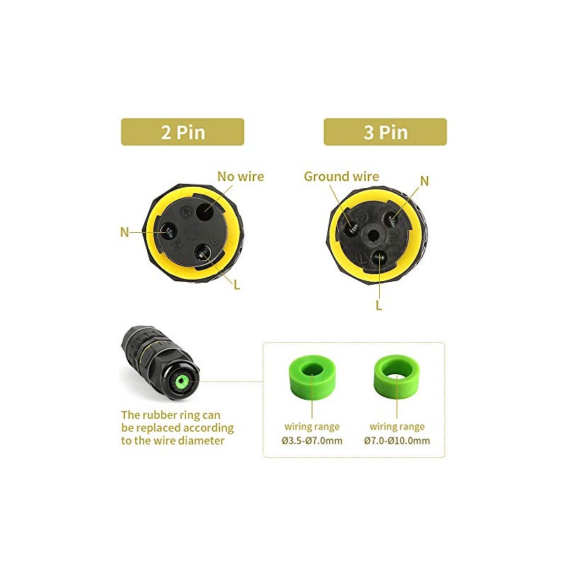 Conector de cable eléctrico IP68 impermeable de 2 vías para