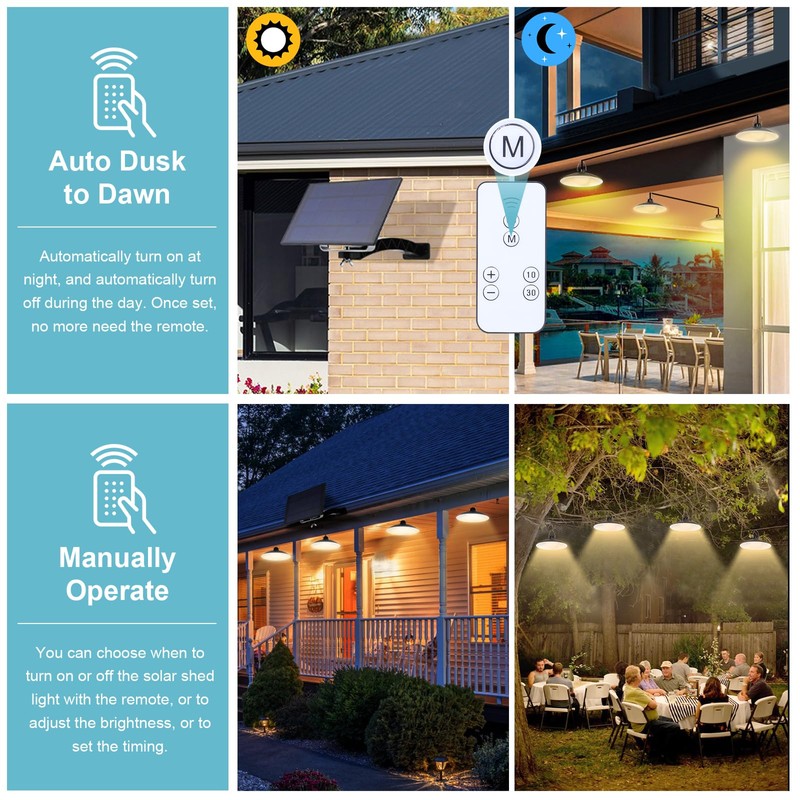 Solar Pendant Lights Outdoor IP65 Waterproof, 4 Heads Solar Powered