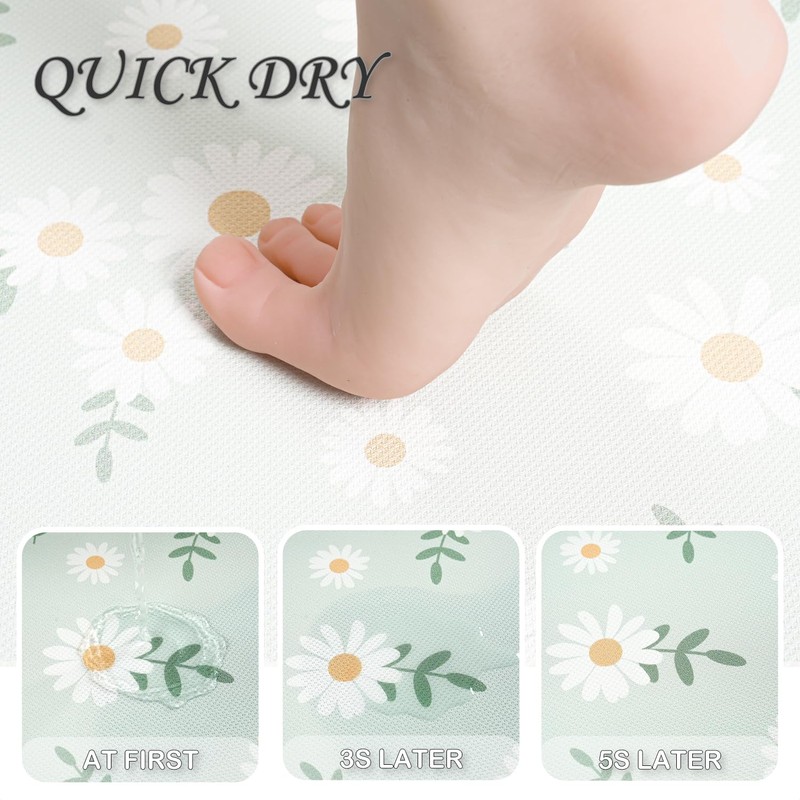 Floral Non Slip Bath Mat, Rubber Backing Ultra Thin Spring