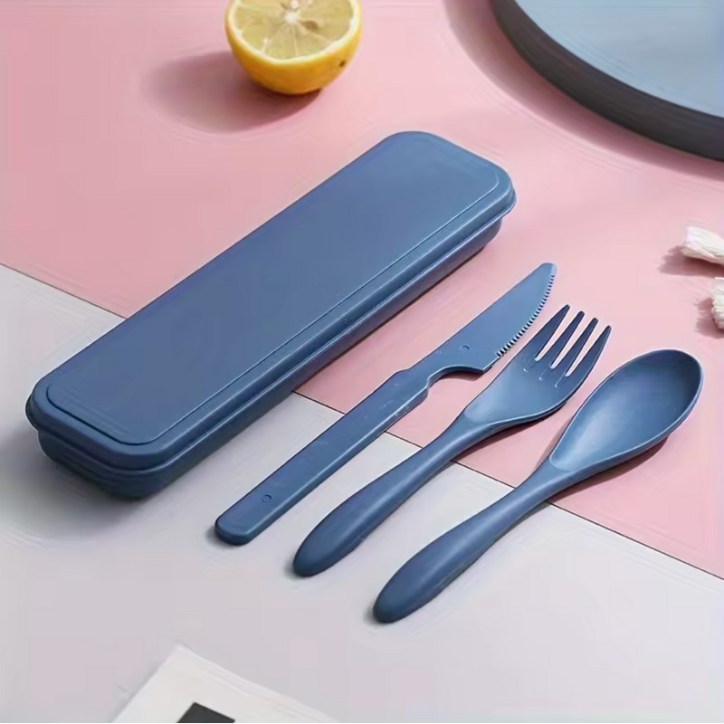 3in1 Portable Travel Cutlery Set with Case - Reusable Utensil