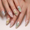 24Pcs Spring Summer Flower Press on Nails Medium Almond Fake