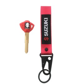 MELD Motorcycle Key Blank Uncut Blade for Suzuki GSXR 600 750 1000 GSX1300R GSF 650 Hayabusa with Key Chain Embroidered Tag Key Ring Accessory Karabiner Shackle (Red)