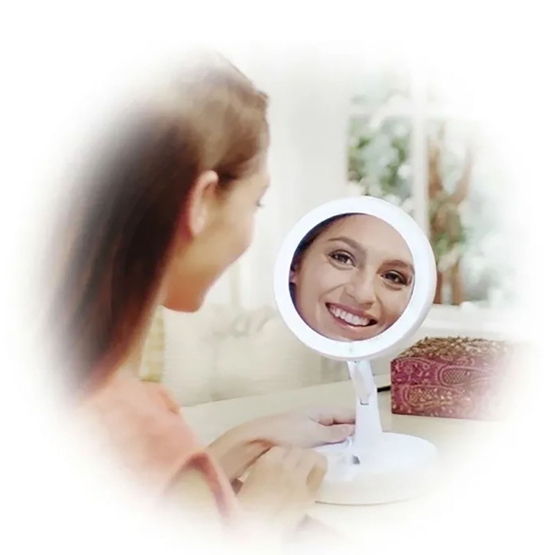 Foldable Makeup Mirror Round Vanity Mirror With LED Light 10X