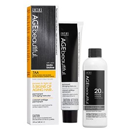 AGE beautiful Permanent Hair Color Dye Liqui Creme & Developer 20 Volume | 100% Gray Coverage | Anti-Aging | Biotin for Thicker, Fuller, Healthier Hair | 7AA Double Ash