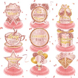 9Pcs Rose Gold Retirement Party Decorations for Women Rose Gold Retirement Table Honeycomb Centerpieces for Table Decor Happy Retirement Table Topper Gift for Women Men Office Farewell Party Supplies