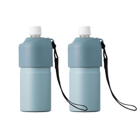 Atlas AQBIB-ABB2P Plastic Bottle Holder, Water Bottle, Set of 2, Cold Insulated, 16.9 fl oz (500 ml), 650 ml, Vacuum Insulated, Baby Blue, Bottle-In Bottle with Strap