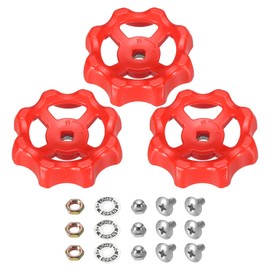 PATIKIL Outside Faucet Handle Square Stem Hole 8x8mm, ABS Round Wheel Faucet Handles Replacement Water Spigot Handle with Screws Spacer, Red, 3Pcs