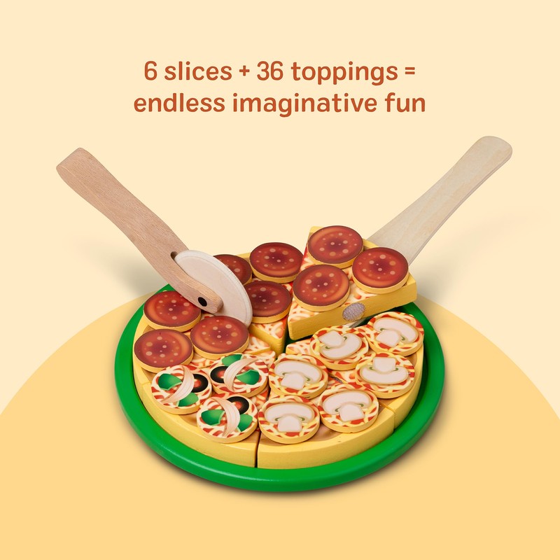 Melissa & Doug Wooden Pizza Party Play Set, 36 Self-Stick