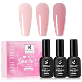 CHERIMOYA Kit de Base Coat Permanente Rubber, Set de 3 Colores 15ml, Gel de Refuerzo 3 en 1 para Uñas, Base Coat Rubber Soak Off de Larga Duración par