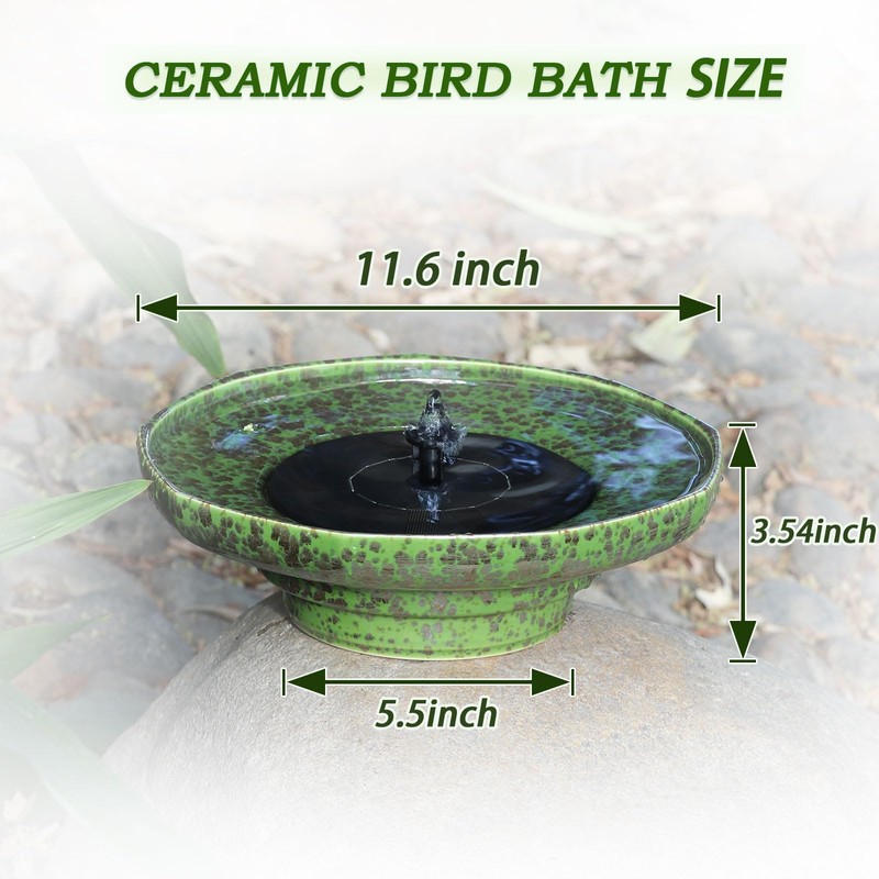 Solar Fountain Ceramic Bird Bath,Bird Bath for Ourside,Outdoor Fountain Bird