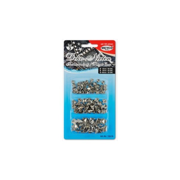 Meyco Pyramid Rivets Silver Approx. 130 Pieces Assorted Diameter 6