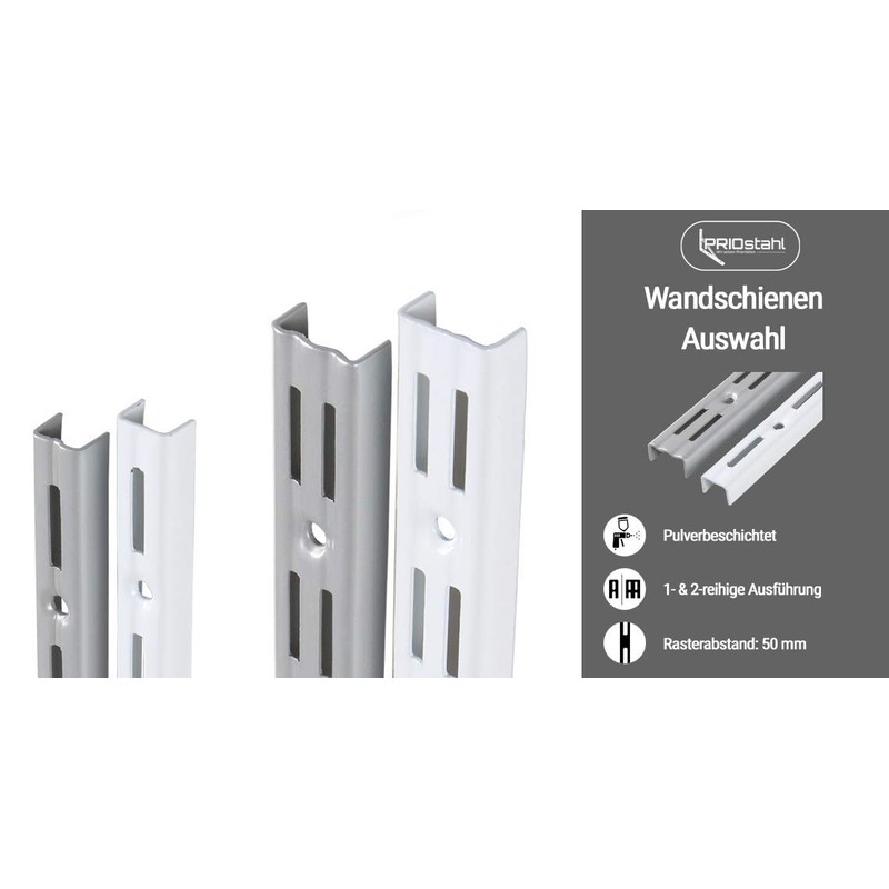 PRIOstahl 2 x wall rails for shelf brackets, 2-row, 1500