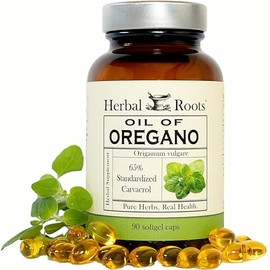 Herbal Roots Aceite de orégano - Hecho con aceite de orégano mediterráneo - 90 cápsulas blandas fáciles de tragar - Extra fuerte 150 mg               
