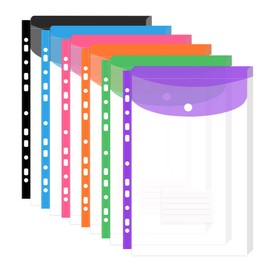 Y YOMA 6 Pack Plastic Binder Pocket with 11 Holes & Snap Button - Letter Size Top-Loading Expandable Extra Capacity Envelope for 2/3/4 Ring Binder, Matte Design