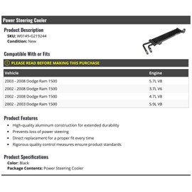 Marketplace Auto Parts Power Steering Cooler - Compatible with 2002-2008 Dodge Ram 1500